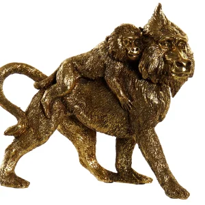 Gouden Aap met Baby – 18,5 cm Hoog – Beeldje met Baviaanlook & Jungle Flair