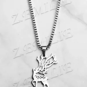 Unisex Ketting met Hertenhanger – Zilverkleurig Stainless Steel – 30 cm